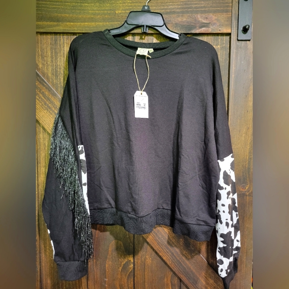Cow print fringe top